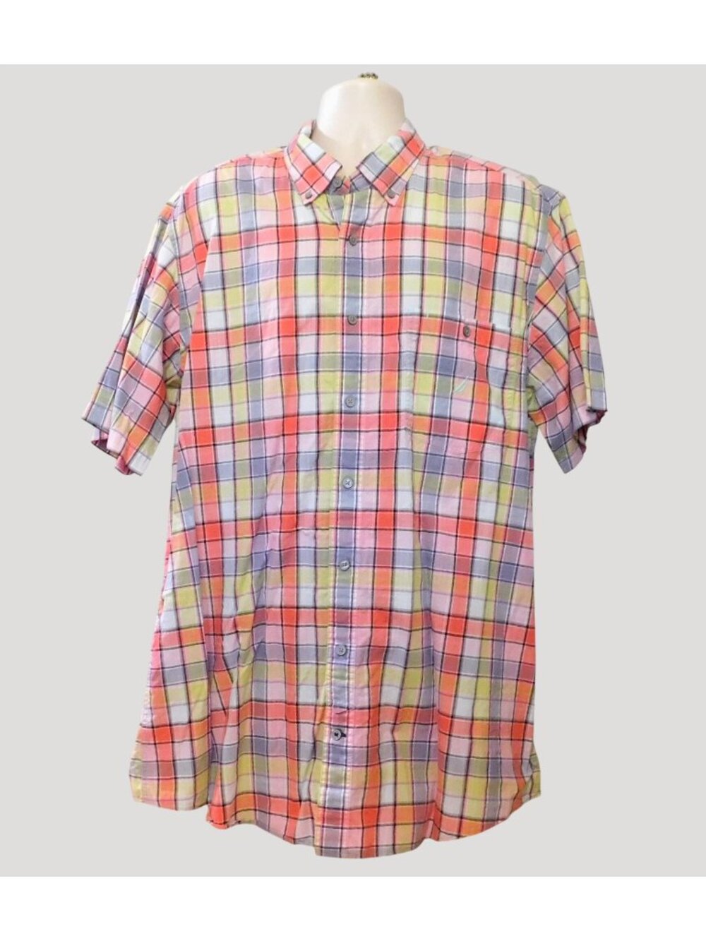 Nautica Button-Down Shirt Mens XLT Multicolor Plaid Short Sleeve 100% Cotton - Picture 1 of 7